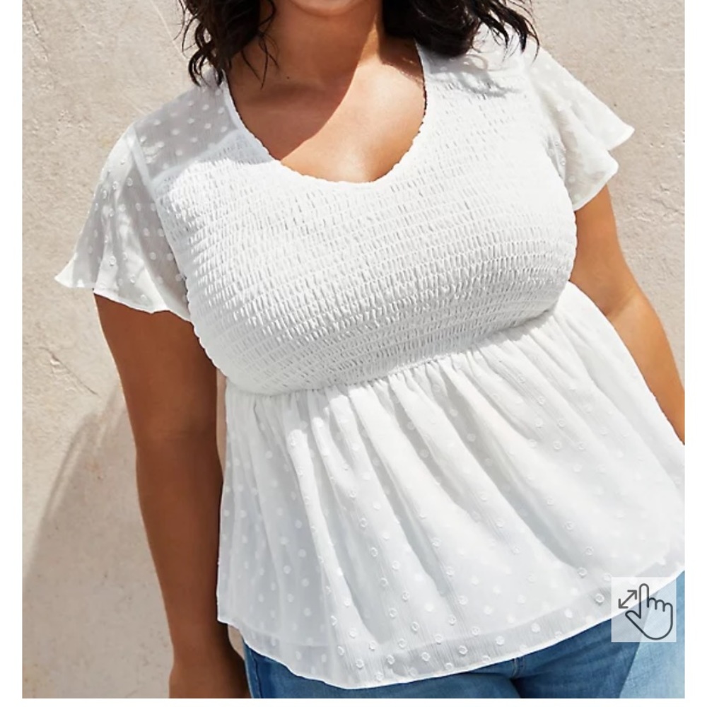 Torrid White Clip Dot Smocked Peplum